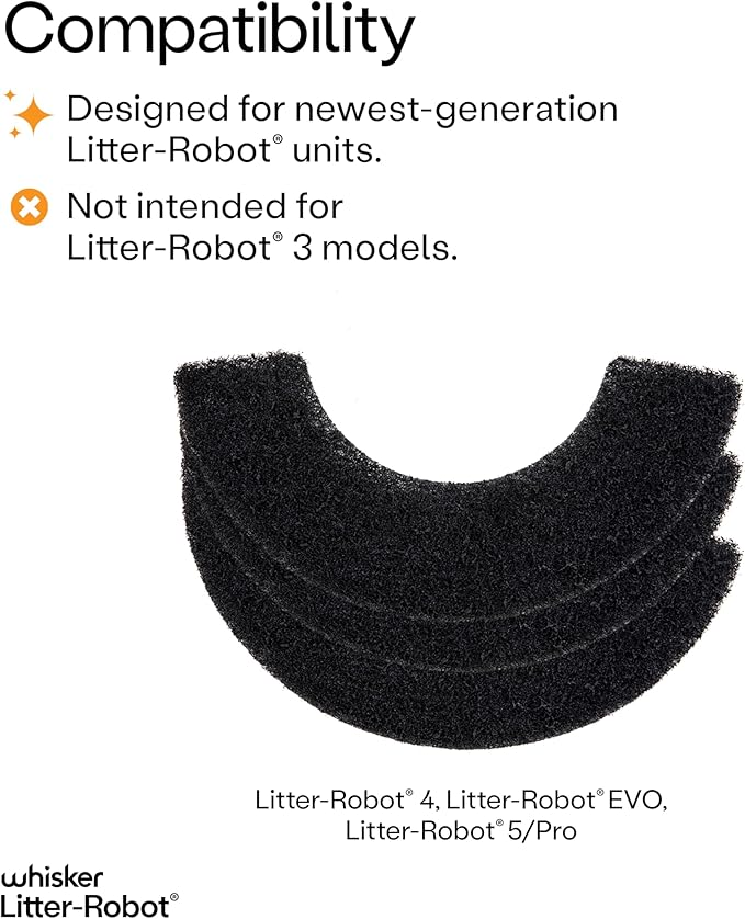 Whisker Litter-Robot 4 Carbon Filters, 6 Pack, Custom Fit Carbon Filter Pads for Litter-Robot 4, Absorbs and Reduces Litter Box Odors for Cleaner Smelling Home