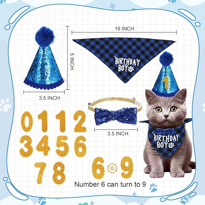 Zopeal 38 Pcs Graduation Cat Toy Set Interactive Cat Toys Pack Including Cats Gift Basket Feather Teaser Wand Plush Gift Outfit Mice Crinkle Balls and Pet Bell Balls, Puzzle for Indoor(Blue)