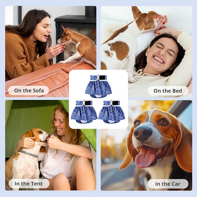 wegreeco Dog Diapers Female (3 Pack), Highly Absorbent Puppy Doggie Dog Diapers for Female Dogs Period, Washable Doggy in Heat, Small Medium Large Size (Classic Jeans, Medium)