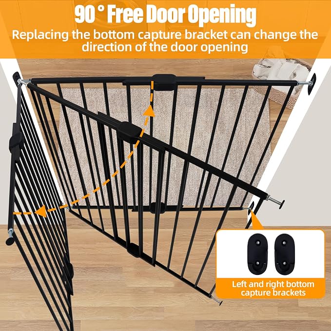 Adjustable Pet Safety Swing Gate, Hardware-Mounted Metal Gate for Stairs and Doorways, Secure Latch for Pets (Black, 24"-40.5" W x 28.75" H)