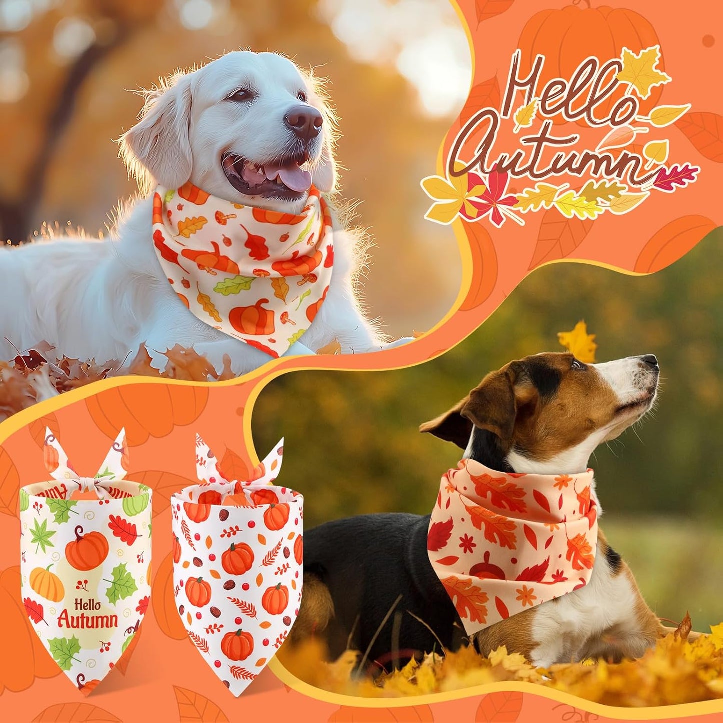Abbylike 50 Pcs Fall Thanksgiving Dog Bandana Bulk Pumpkin Bandana for Dogs Triangle Kerchief Bib Scarf for Pets Autumn Costume Photo Props Accessories Pet Shops, 25 Styles (25.6 x 17.7 x 17.7)