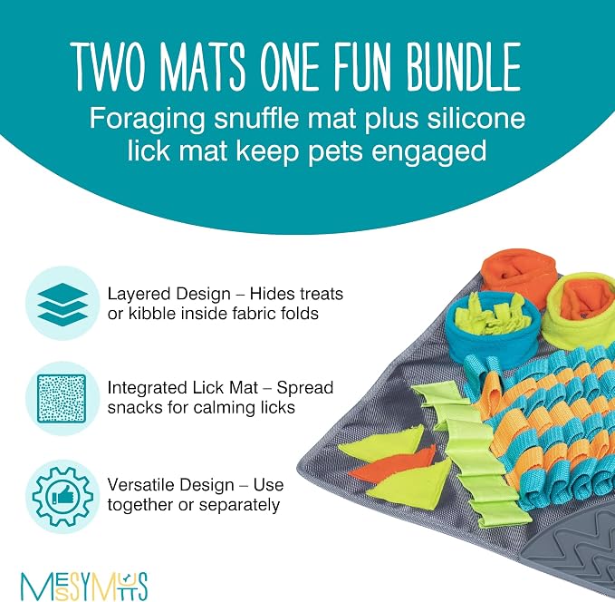 Messy Mutts Square 16" x 16" Forage and Lick Mat with Non-Slip Suction Cups | Stimulating Sniffing Interactive Puzzle for Dogs | Silicone Triangle Licking