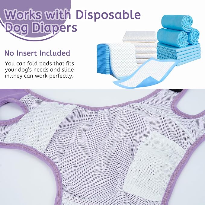 Dog Diapers Female Reusable Washable Period Diaper with Suspender,Adjustable Dog Panties Anti-Harassment, Doggie Diapers for Incontinence, Heat Cycles, or Senior Dogs（XS-XL）