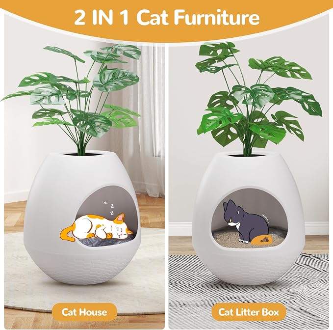 Eggloa6 Plant Large Cat Hidden Litter Box with 4X Litter Box Liners, Cat Litter Mat, Artificial Plant Litter Box Enclosure Furniture Large DIY Litter Box Furniture for Cat Kitty Bunny