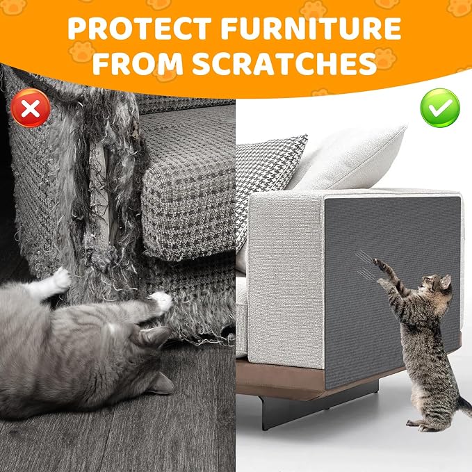 Cat Scratching Mat Self-Adhesive, 78.7'' x 15.8'', Trimmable Cat Scratch Pads Furniture Protector, DIY Climbing Cats Scratching Carpet for Couch, Door Frame or Wall Corner Protector (Dark Gray)