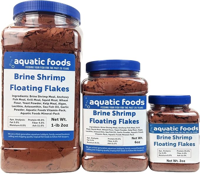 Brine Shrimp Flakes for All Freshwater Fish, All Marines, Tangs, Butterflies, Angelfish, Anthias, Clown Fish Also Pellet Mix, Wafer Mix Included…1-lb 2oz Jar