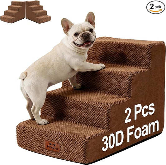2 Pack Dog Stairs for Small Dogs 4-Step Pet Stairs for Bed Couch Chair Stool Non-Slip Pet Steps for Puppy Small Dogs Cat Older Pet Brown 17.7" H