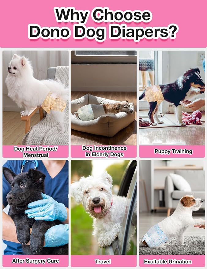 Dono Disposable Dog Diapers Female with Wetness Indicator, Disposable Doggie Diapers for Female Dogs in Heat, Super Absorbent Puppy and Kitten Doggie Diapers Female for Small Medium Large Dogs