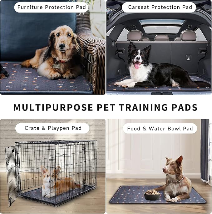 Sunheir Washable Pee Pads for Dogs Large 24" x 72" 2-Pack Reusable Puppy Pads Pet Training Pads, Absorb Dog Mats, Whelping Pad, Non-Slip Protects Against Urine Leakage, Runner Rug (Leaves - Deep Grey)