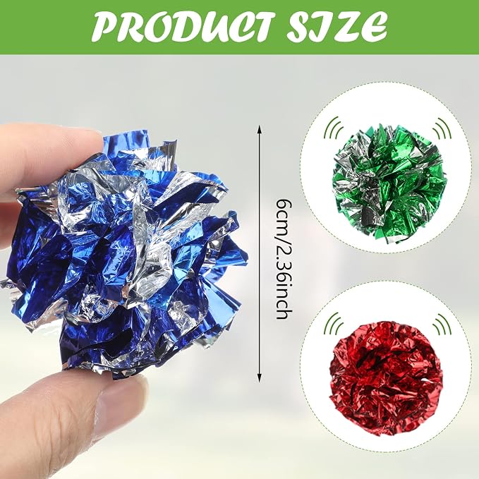 Silkfly 400 Pcs Polyester Film Crinkle Balls Cat Toys 2.36" Interactive Crinkle Ball, Colorful Balls Chew Toy for Cat Chase Ball Toys Attract Cats for Indoor Cats and Kittens to Keep Fit and Active