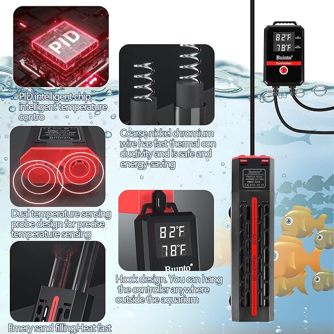 Aquarium Heater 300W/500W/800W/1200W, Submersible Fish Tank Heater with Digital LED Controller and Intelligent Leaving Water Automatically Stop Heating System, for Freshwater and Saltwater (1200W)