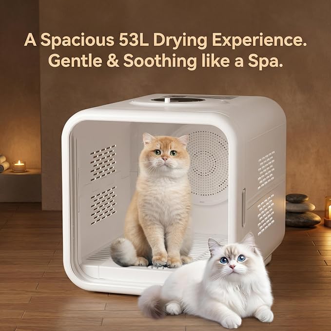 Ultra-Quiet Pet Dryer Box for Cats and Small Dogs - 360° Fast Drying, Adjustable Temperature, Transparent Design, Stress-Free Hands-Free Grooming Solution