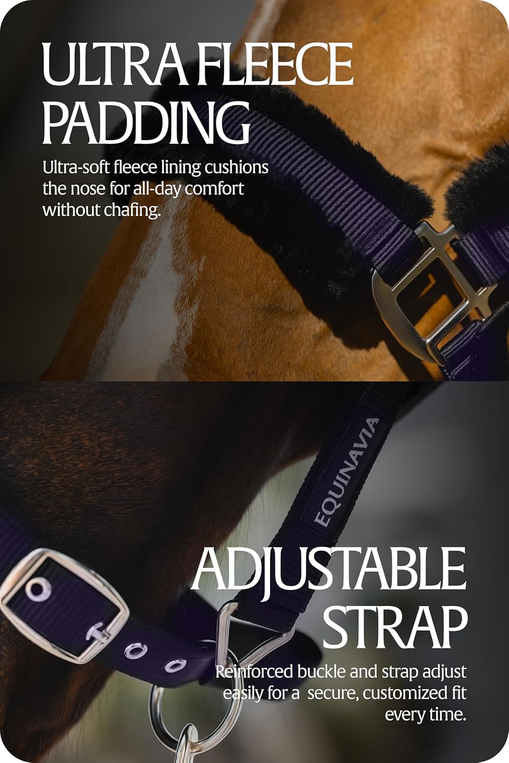 Equinavia Valkyrie Soft Ultra Fleece Padded Adjustable Breakaway Horse Halter - Navy/Navy - Horse