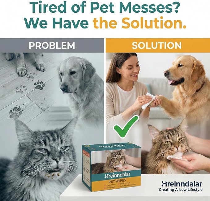Dog Wipes & Cat Wipes | Unscented & Alcohol-Free for Paws and Butt, Eyes & Ears | Effectively Removes Mud, Dirt & Odor | Portable Dog Accessories for Cleaning, Deodorizing & Travel