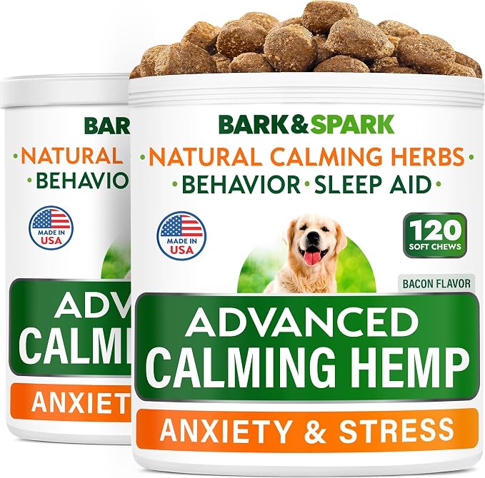 Advanced Calming Hemp Treats for Dogs - Hemp Oil + Melatonin - Anxiety Relief - Separation Aid - Stress Relief During Fireworks, Storms, Thunder - Aggressive Behavior, Barking - 240 Chews (2pack)