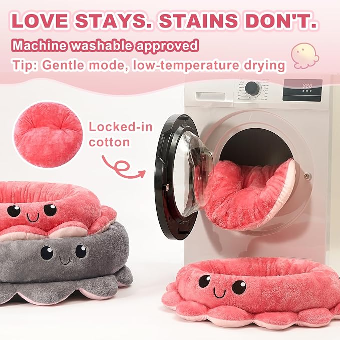 Jiupety Cute Calming Dog Beds Clearance for Large and Extra Dogs, Anxiety Bolster Dog Bed with Octopus Shape, Pink, Red, XL, Boho, Round Pet Bed Cat with Removable Cushion