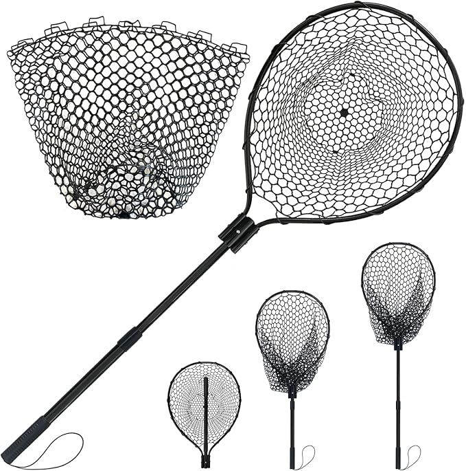 All Metal Telescoping Rubber Fishing Net with Handle Length: 59" Depth:19.7" Hoop: 26"x18" Large Silicone Fish Landing Net Pier/Kayak/Fishpond/Saltwater/Salmon Extendable Fishing Gear