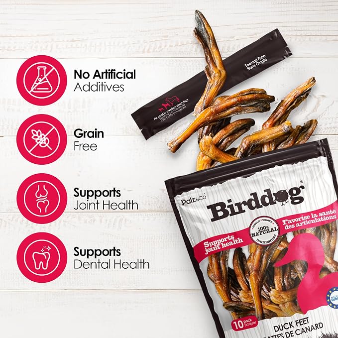 Palz&Co Duck Feet for Dogs - 10 Pack of 100% Natural Single Ingredient Dog Treats, Grain-Free, High Protein, Nail Free, Crunchy & Chewy Texture