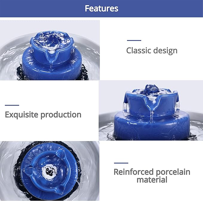 Ceramic Cat Water Fountain, 2.1L/71oz Cupcake Cat Fountain for Dog and Cat Indoor, 2 Ultra Quiet Pumps(Royal Blue)