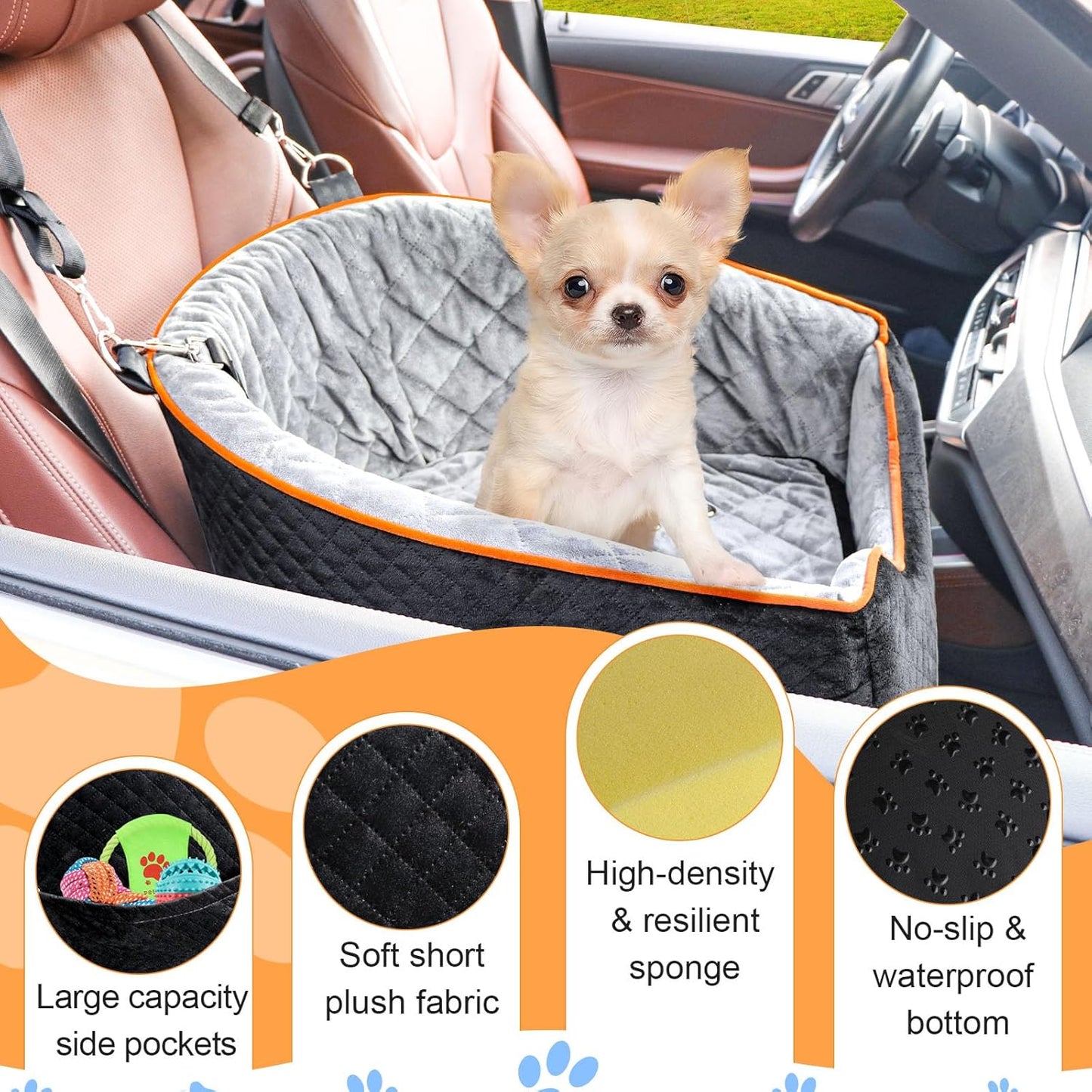 Dog Car Seat for Small Dogs, Memory Foam Booster Dog Seat for Dogs up to 35 lbs, Elevated Pet Car Seat, Travel Safety Pet Seat with Washable Removable Cover, Storage Pockets (Red)
