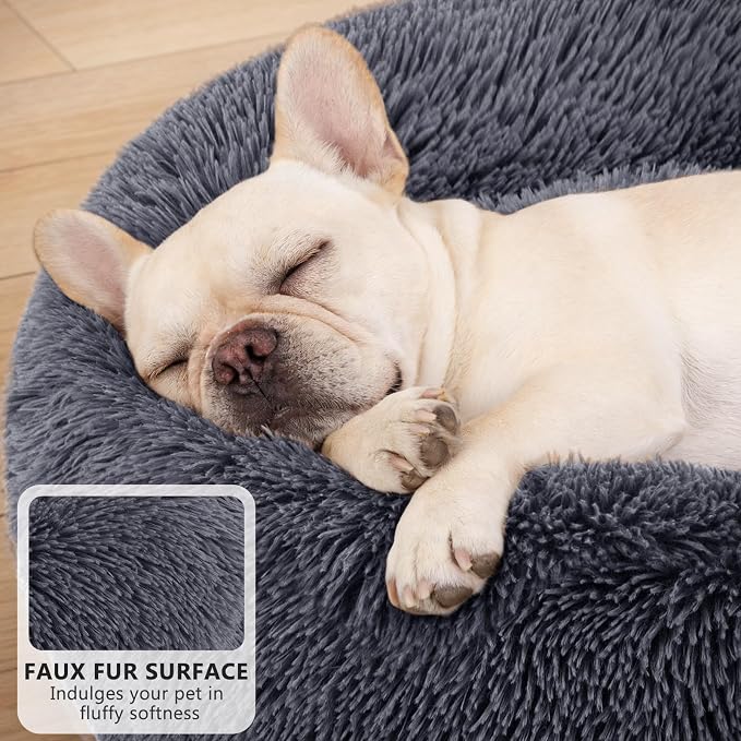 MIXJOY Orthopedic Dog Bed Comfortable Donut Cuddler Round Pet Beds Ultra Soft Washable Dog and Cat Cushion Bed (36'', Dark Gray)