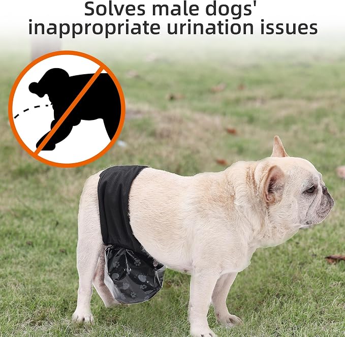 HDKUW Reusable Male Dog Diapers with 50pcs Waste Bags, Adjustable Leak-Proof Dog Sanitary Pants for Incontinence & Indoor Walking, Dogs Pee Collection Pants for Senior Disability Dogs L