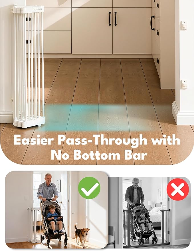 No Pawblems Retractable Safty Gate, Metal Adjustable Dog Gate for Doorways, Stairs & Hallways, Expands to 38" Wide, Auto Retract Design, No Bottom Bar, White