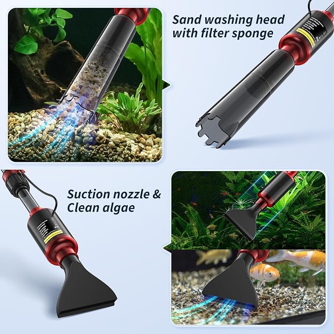 Mildhug Electric Aquarium Vacuum Gravel Cleaner, 530GPH/32W Fish Tank Vacuum Gravel Cleaner with Strong Suction for Automatic Water Change Algae Remover Sand Wash Water Circulationand Water Shower