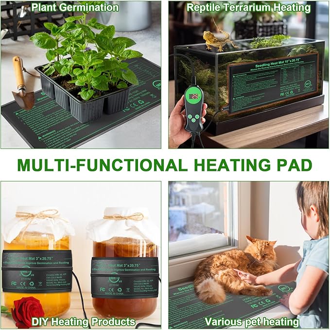 Seedling Heat Mat with Built-in Thermostat 4 Pack, 10" x 20.75" Waterproof Plant Heating Pad with Temperature Controller for Hydroponic,Germination, Indoor Gardening, Greenhouse, MET-Certified