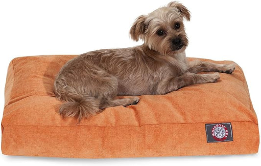 Majestic Pet Shredded Memory Foam Dog Bed Medium with Removable Washable Cover – Rectangle Orthopedic Dog Bed–Durable Dog Crate Bed-Flat Dog Bed for Senior Dogs - (35x29) M - Villa - Orange