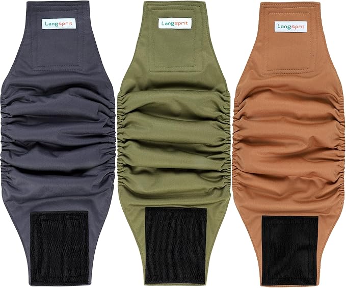Langsprit Male Belly Bands for Dogs (Pack of 3) - High Absorbing Dog Wraps Male Washable - Reusable Small Doggy Doggie Puppy Dog Diapers L Size ColorZLH