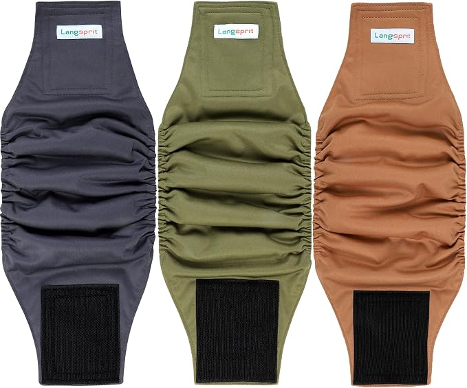 Langsprit Male Belly Bands for Dogs (Pack of 3) - High Absorbing Dog Wraps Male Washable - Reusable Small Doggy Doggie Puppy Dog Diapers XL Size ColorZLH
