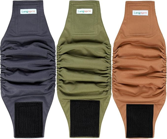 Langsprit Male Belly Bands for Dogs (Pack of 3) - High Absorbing Dog Wraps Male Washable - Reusable Small Doggy Doggie Puppy Dog Diapers XL Size ColorZLH