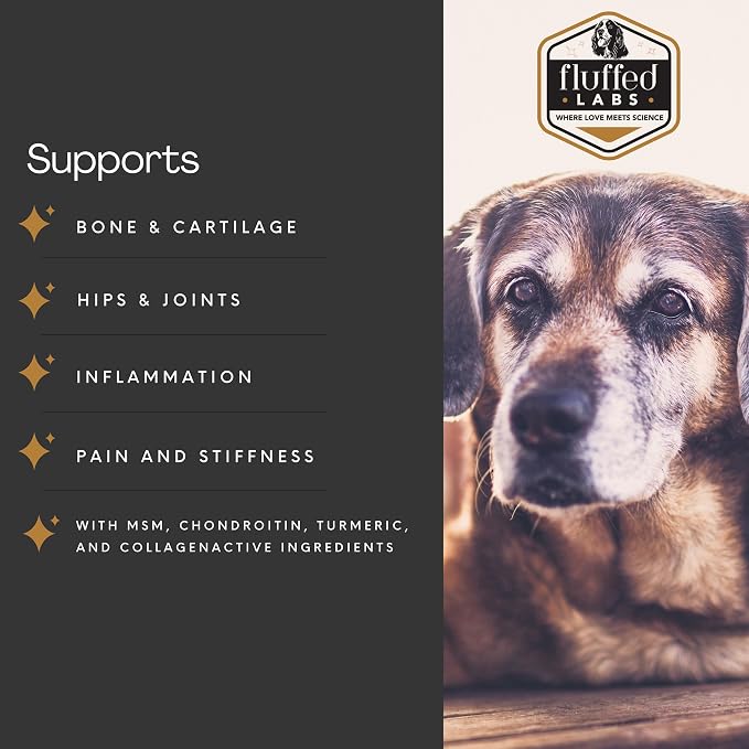 Glucosamine for Dogs - Beef Flavor Senior Dog Glucosamine Chondroitin Chews, 60 Count, Supports Hip & Joint Health, MSM, Turmeric, Collagen, Large Dog Supplement, 180g