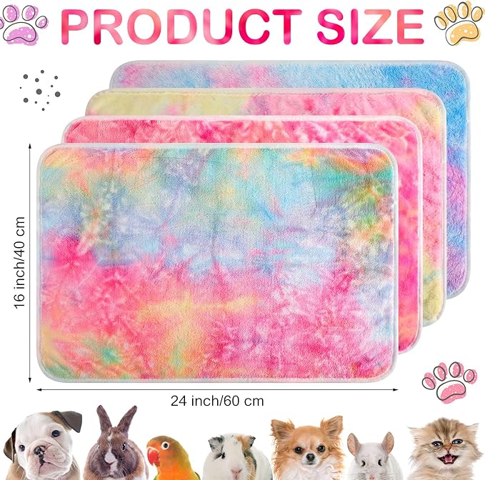 Tudomro 8 Pcs Absorbent Guinea Pig Blankets Washable Small Animal Fleece Bedding Cage Liners Reusable Pet Sleep Mat Pad Cover for Ferret Chinchilla Furniture Protection(Tie Dye,16 x 24 Inch)