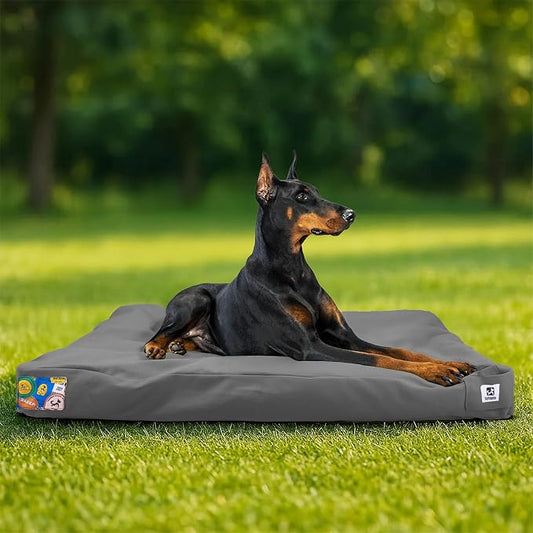 Sytopia 42 Inch Indestructible Canvas Outdoor Dog Bed for Extra Large Dogs, Chew Proof Waterproof Pet Bed with Machine Washable Removable Cover, Durable Indoor Patio Pet Pad for Crate, Dark Grey