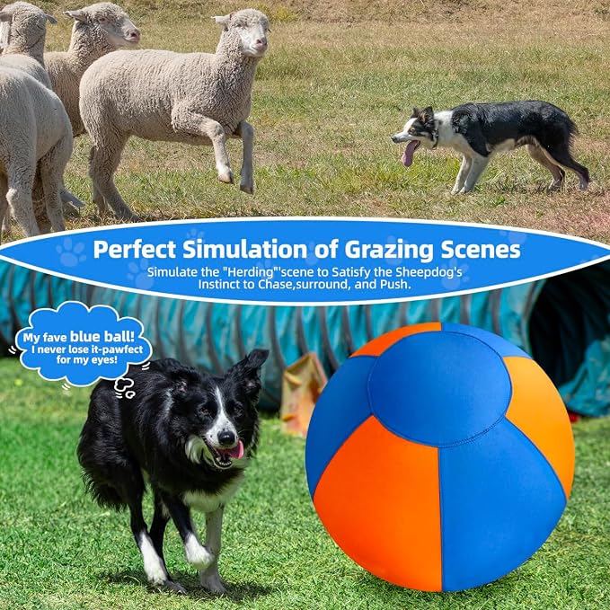 18" Herding Ball for Dogs - Upgraded Chew-Resistant Double-Layer Material Durable Waterproof Dog Toy Suitable for Herding Breeds to Push, Chase & Roll, Pet Training Toy for Australian Shepherd