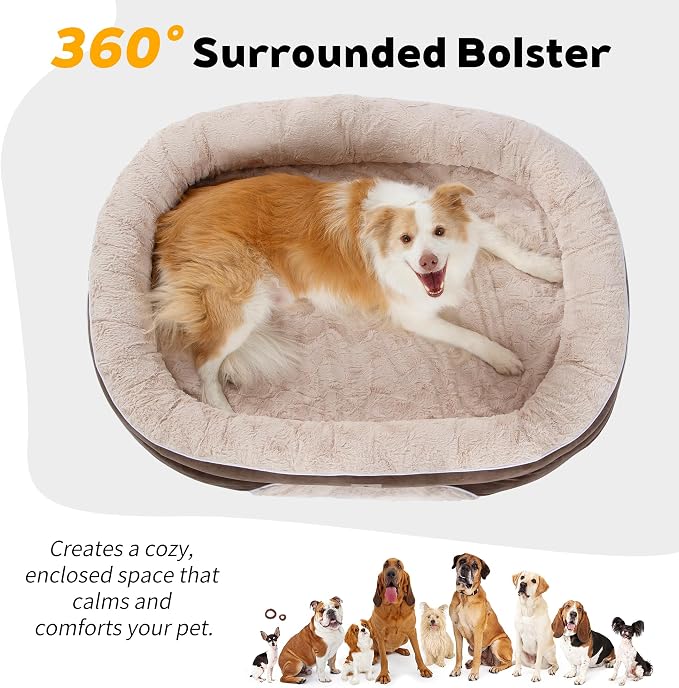 Orthopedic Dog Bed Couch for XLarge Plus Sized Pets with Egg Foam Support, Four-Sided Bolster Cushions, Soft Tear-Resistant Fabric, and Removable Machine Washable Plush Cover, 48'', Brown