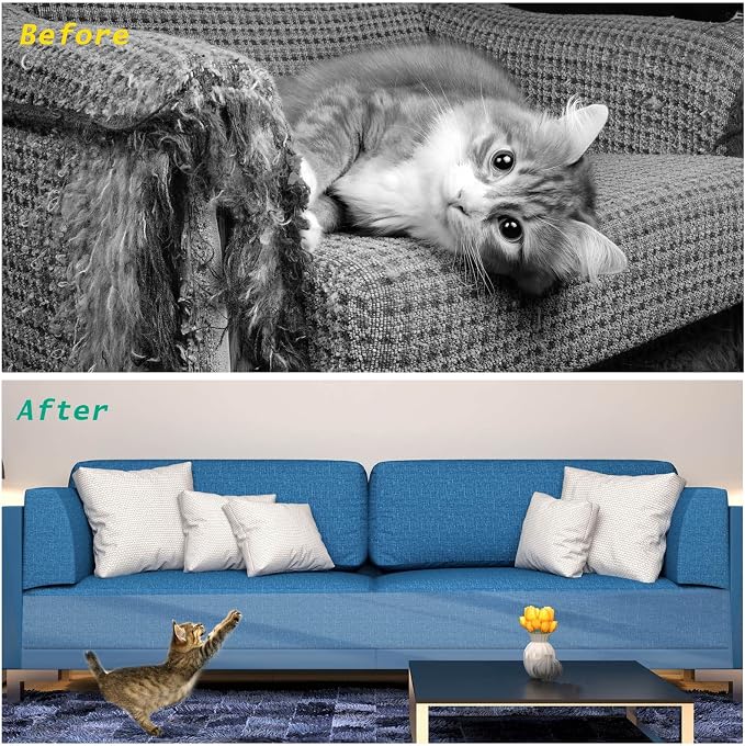Anti Cat Scratch Furniture Protector, Transparent Self-Adhesive Couch Furniture Protectors from Cats Scratching Claws, Cat Scratch Couch Protector (13”x 24 FT)