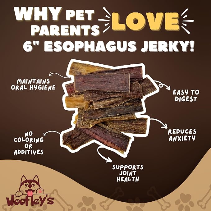 Woofley's - Esophagus Jerky (15 Count)- Gullet Sticks for Dogs - Safe Jerky Dog Chews -Easily Digestible Dog Jerky Bully Sticks