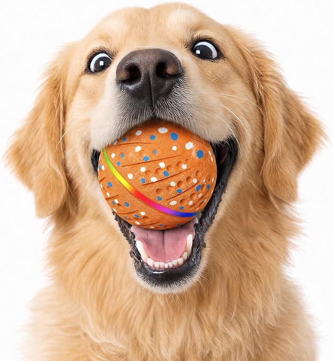 Interactive Dog Ball Toy for Small Medium Dogs – Automatic Rolling, Bouncing & Moving Dog Toy with LED Lights, 2-in-1 Fetch Toy, Durable E-TPU, USB Rechargeable (2.8” Orange)