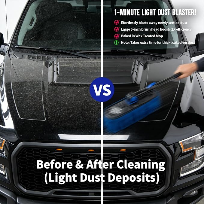Flash Dog Car Duster Exterior - Wax Treated Cotton & Extendable Aluminum Alloy Handle Scratch Free Cleaning Brush for Cars, Trucks, SUVs, RVs, Motorcycles | Waterless Dust & Pollen Remover
