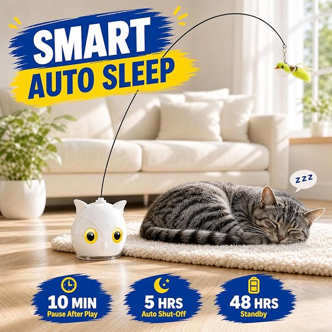 Interactive Cat Toys for Indoor Cats - Automatic Flying Bird Feather Toy with Sticky Suction Base, USB Rechargeable 360° Electric Cat Teaser, Touch Activated Self-Play Toy for Bored Cats