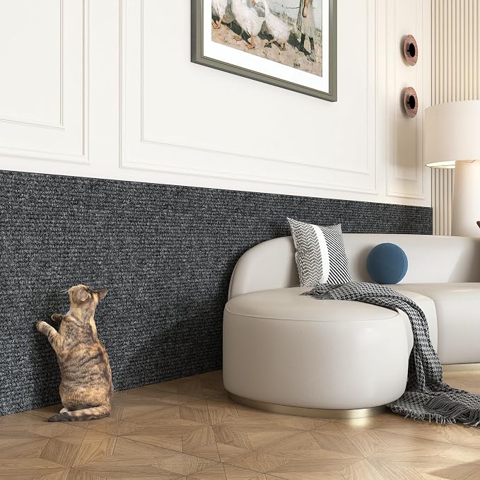 Yenhome 15.7"x80" Cat Scratch Furniture Protector from Cats Scratching Dark Grey Cat Scratcher Mat for Couch Wall Sofa Covering Cat Tower Trimmable Self Adhesive Carpet Protector for Pets