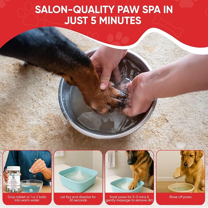 Warren London Deep Cleaning Paw Soak for Dogs – 30 Count Fizz Balls | Soothes Itchy, Irritated Paws with Seaweed, Tea Tree Oil & Aloe | Anti-Lick Paw Relief & Easy 5-Minute Spa