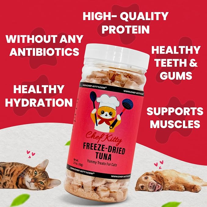 Tuna Cat Treats, 100% Wild Caught | Freeze Dried Dog Treats, High Protein | Grain-free, Single Ingredient Cat & Dog Food Toppers | No Additives or Preservatives | Inspected & Tested in USA | 1.75 oz