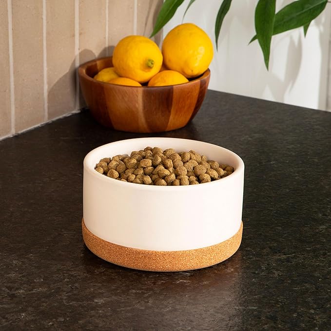 Waggo Corky Bowl – 4 Cup Non-Slip Pet Food and Water Ceramic Dish with Removable Cork Base – Dishwasher & Microwave Safe (Black)