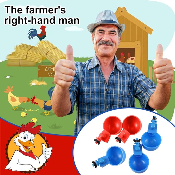 Tanlade 12 Pcs Automatic Chicken Waterer Cups Chicken Feeder for PVC Pipe Waterer Kit for Poultry Duck Goose Turkey Bunny (Red,Blue,Classic)