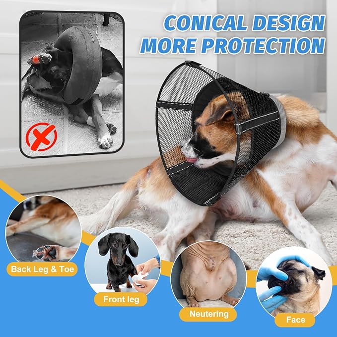 Dog Cone Collar After Surgery to Stop Licking: Soft Grid Recovery Collar with Detachable Pad, Elizabeth Cone Alternative for Large Medium, Small Dogs, Normal Eating and Drinking,XS