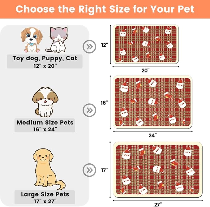 Pet Feeding Mat-Absorbent Pet Placemat for Food and Water Bowl, with Waterproof Rubber Backing, Quick Dry Water Dispenser Mat for Dog and Cat (20"x12", Red)